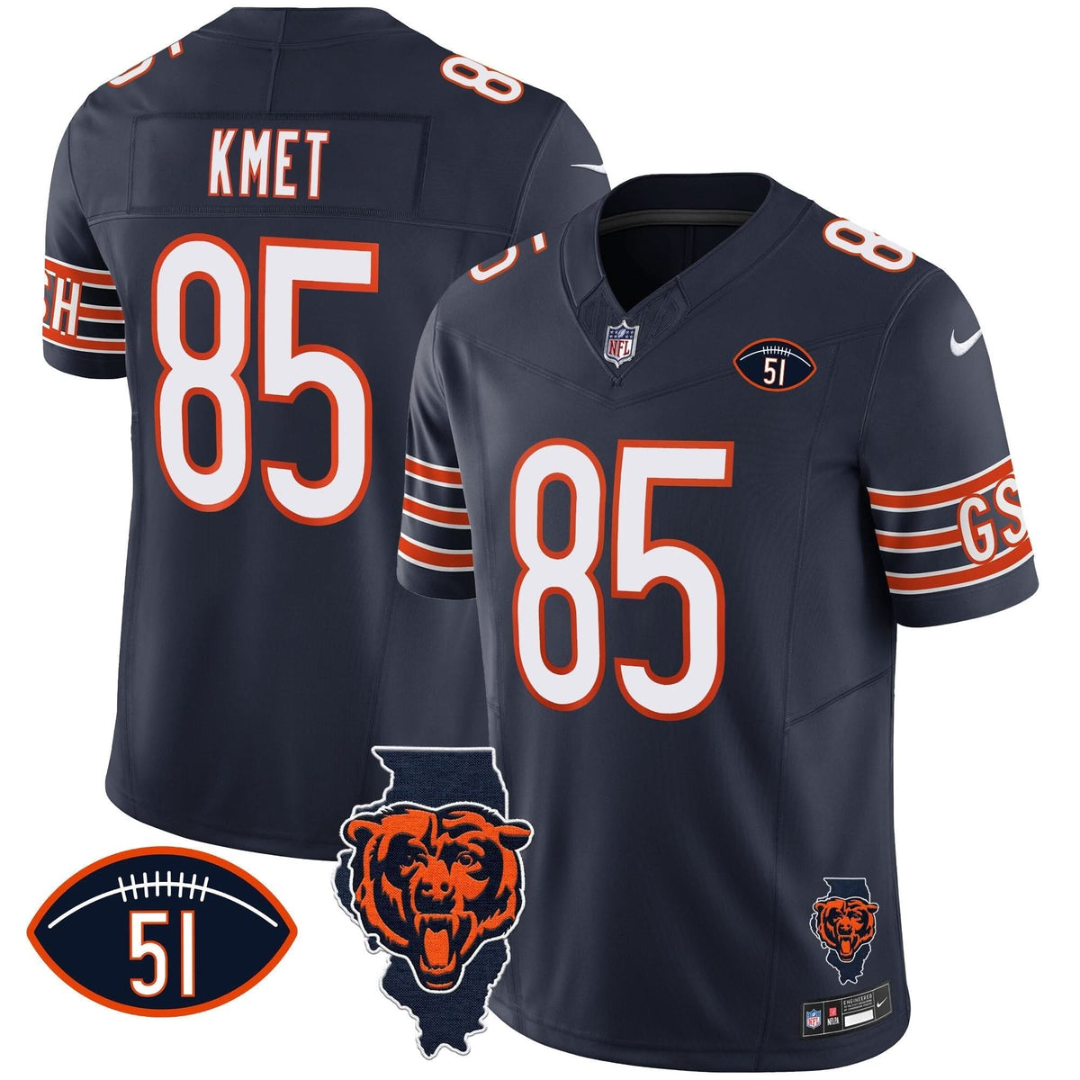 Bears Illinois Patch Vapor Jersey - All Stitched - image 14