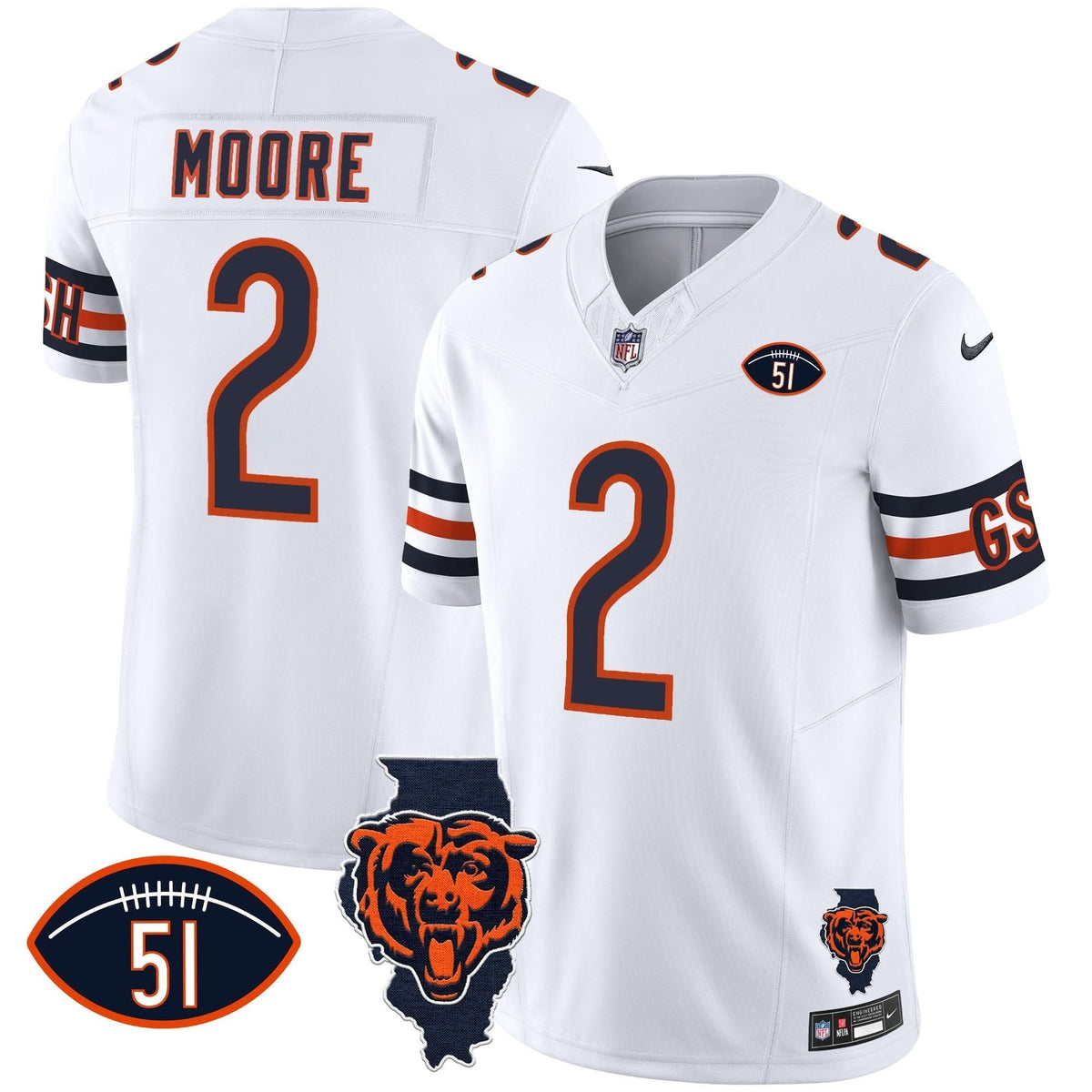 Bears Illinois Patch Vapor Jersey - All Stitched - image 19