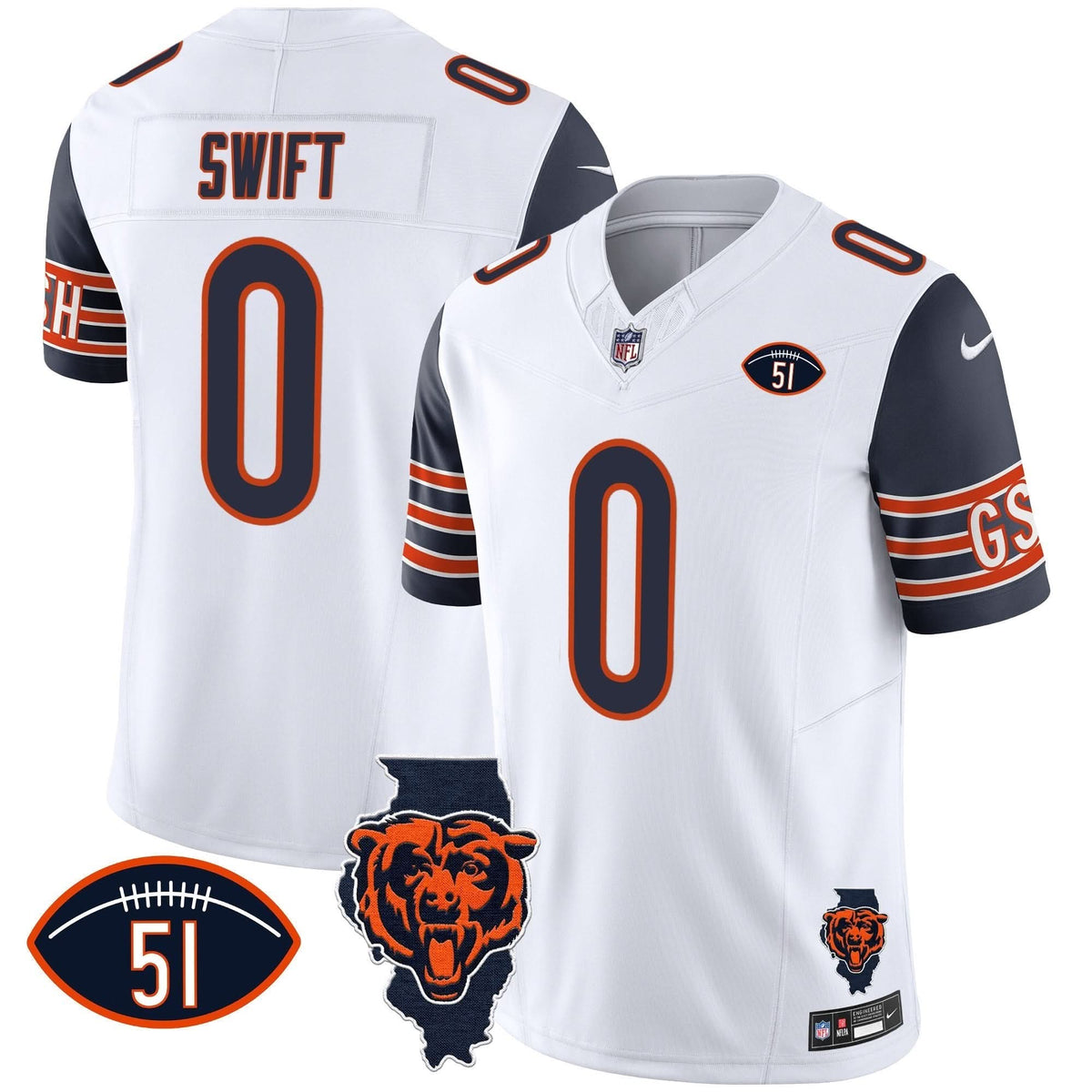 Bears Illinois Patch Vapor Jersey - All Stitched - image 30