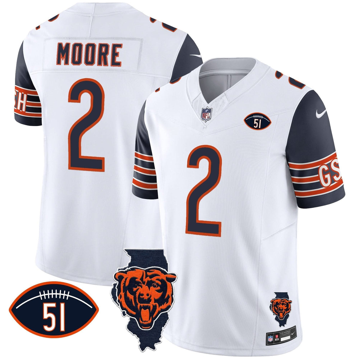Bears Illinois Patch Vapor Jersey - All Stitched - image 33