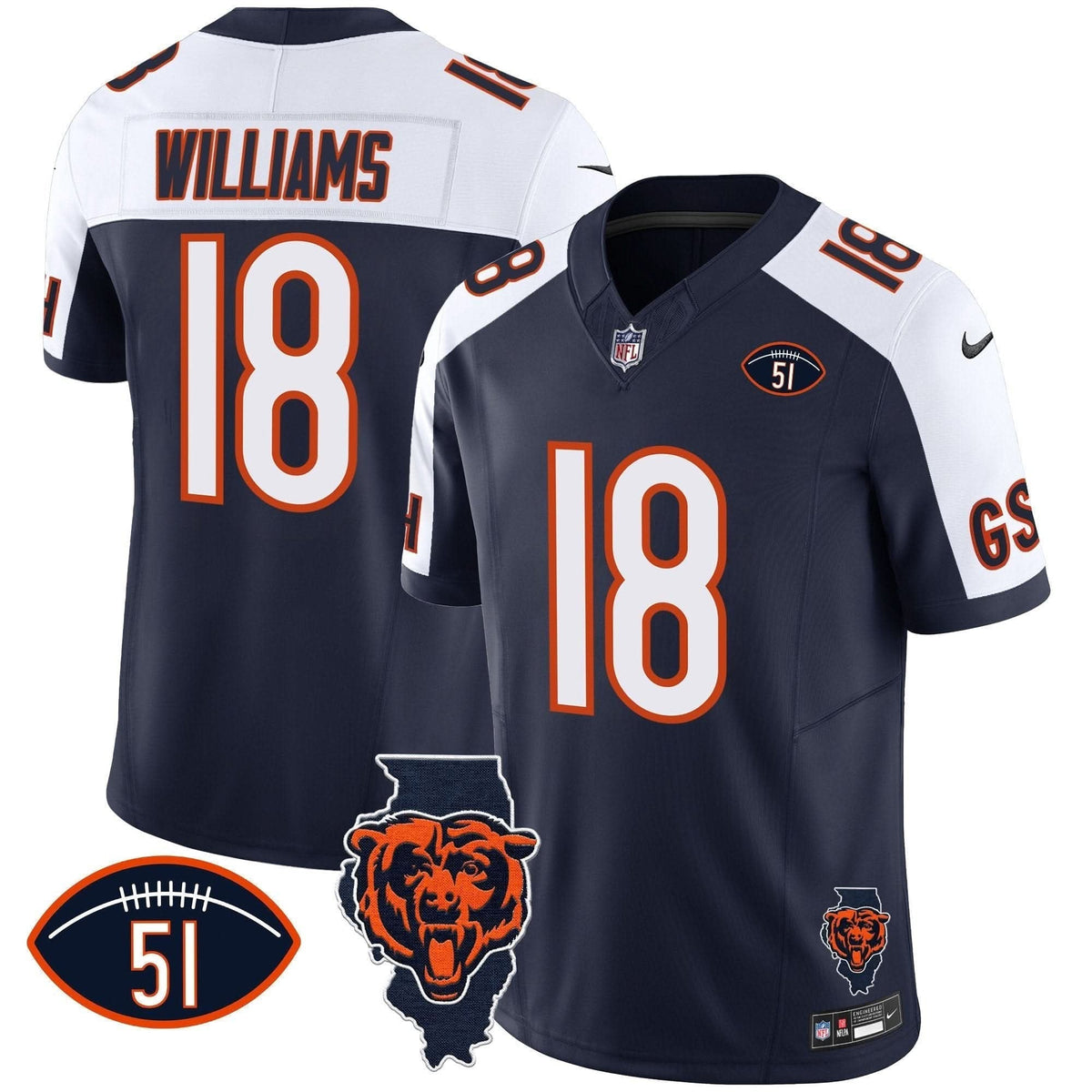 Bears Illinois Patch Vapor Jersey - All Stitched - image 1