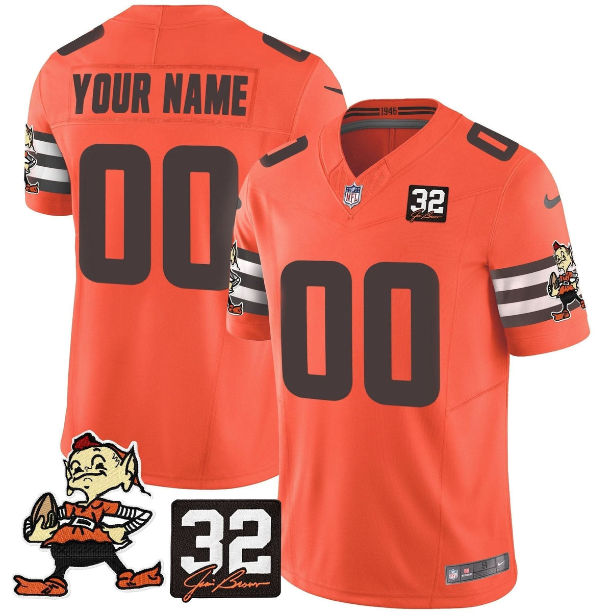 Browns #32 Jim Brown Memorial Patch Vapor Limited Custom Jersey V2 - All Stitched - image 4