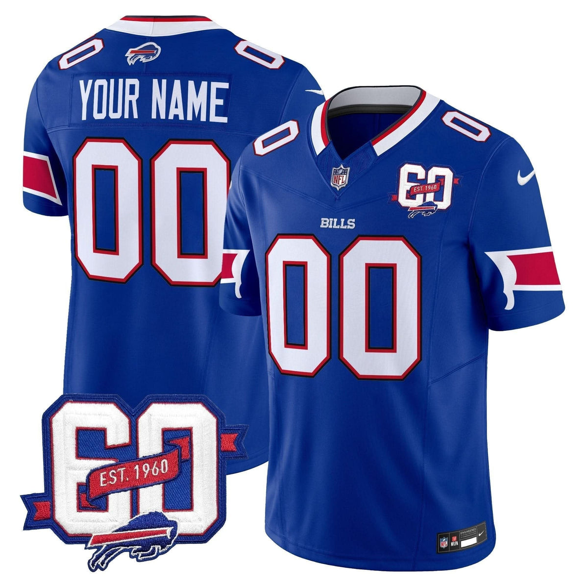 Bills 60th Anniversary Patch Vapor Limited Custom Jersey - All Stitched - image 1