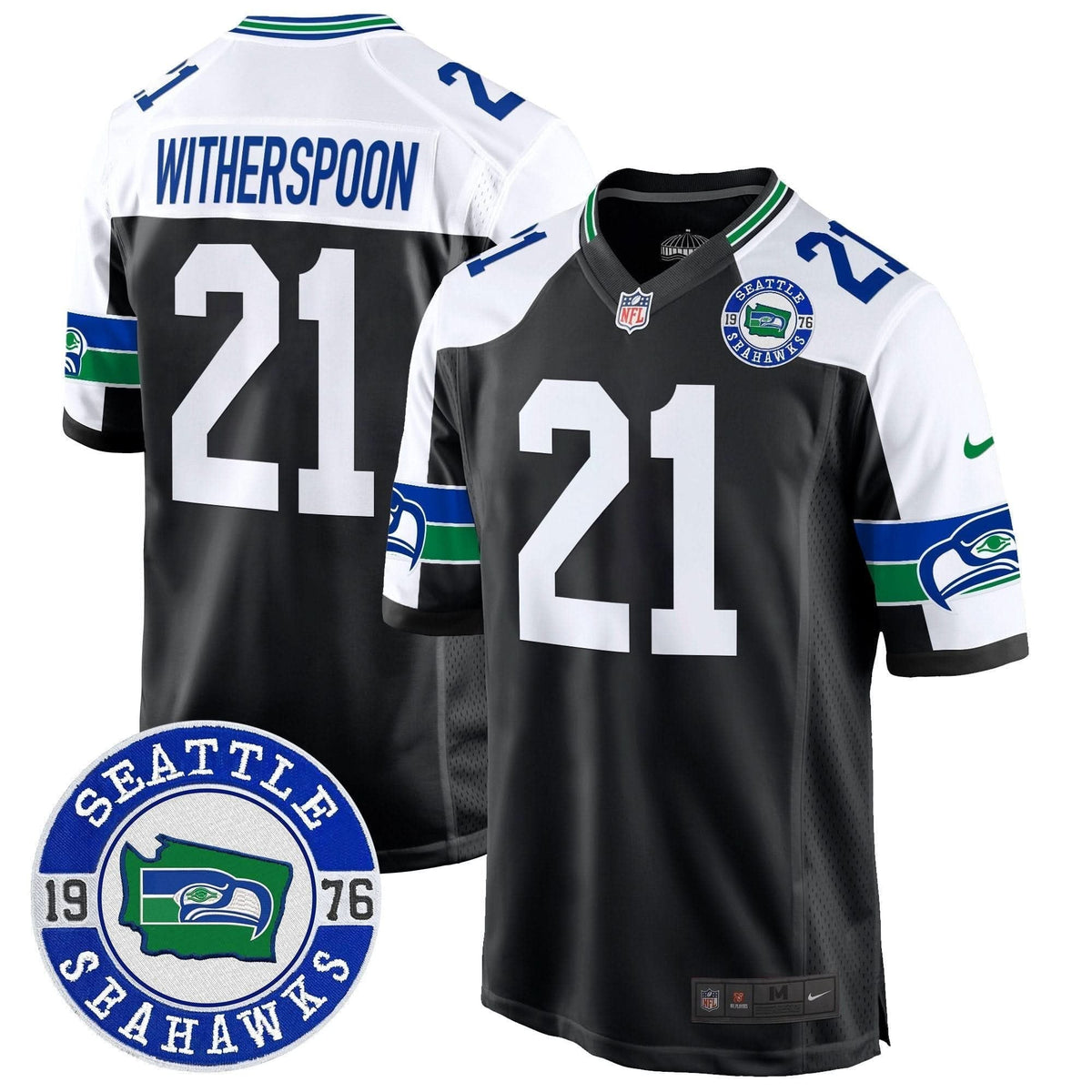Seahawks Throwback Est. 1976 Patch Game Jersey - All Stitched - image 3