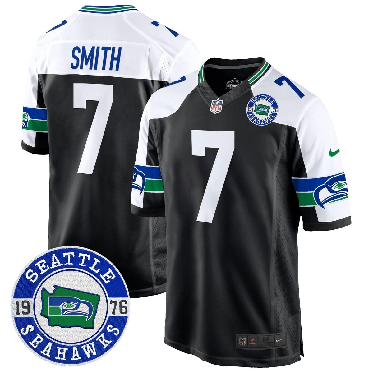 Seahawks Throwback Est. 1976 Patch Game Jersey - All Stitched - image 4