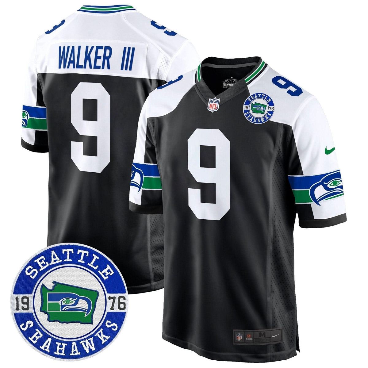 Seahawks Throwback Est. 1976 Patch Game Jersey - All Stitched - image 6