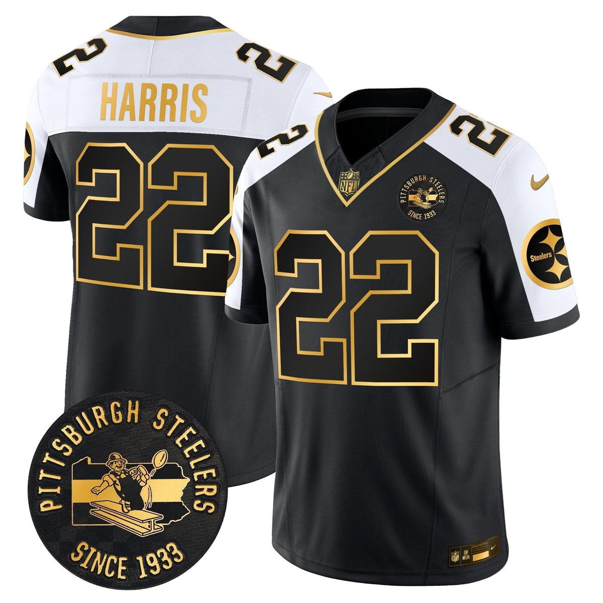 Pittsburgh Steelers Throwback 1933 Patch Gold Vapor Limited Jersey - All Stitched - image 4