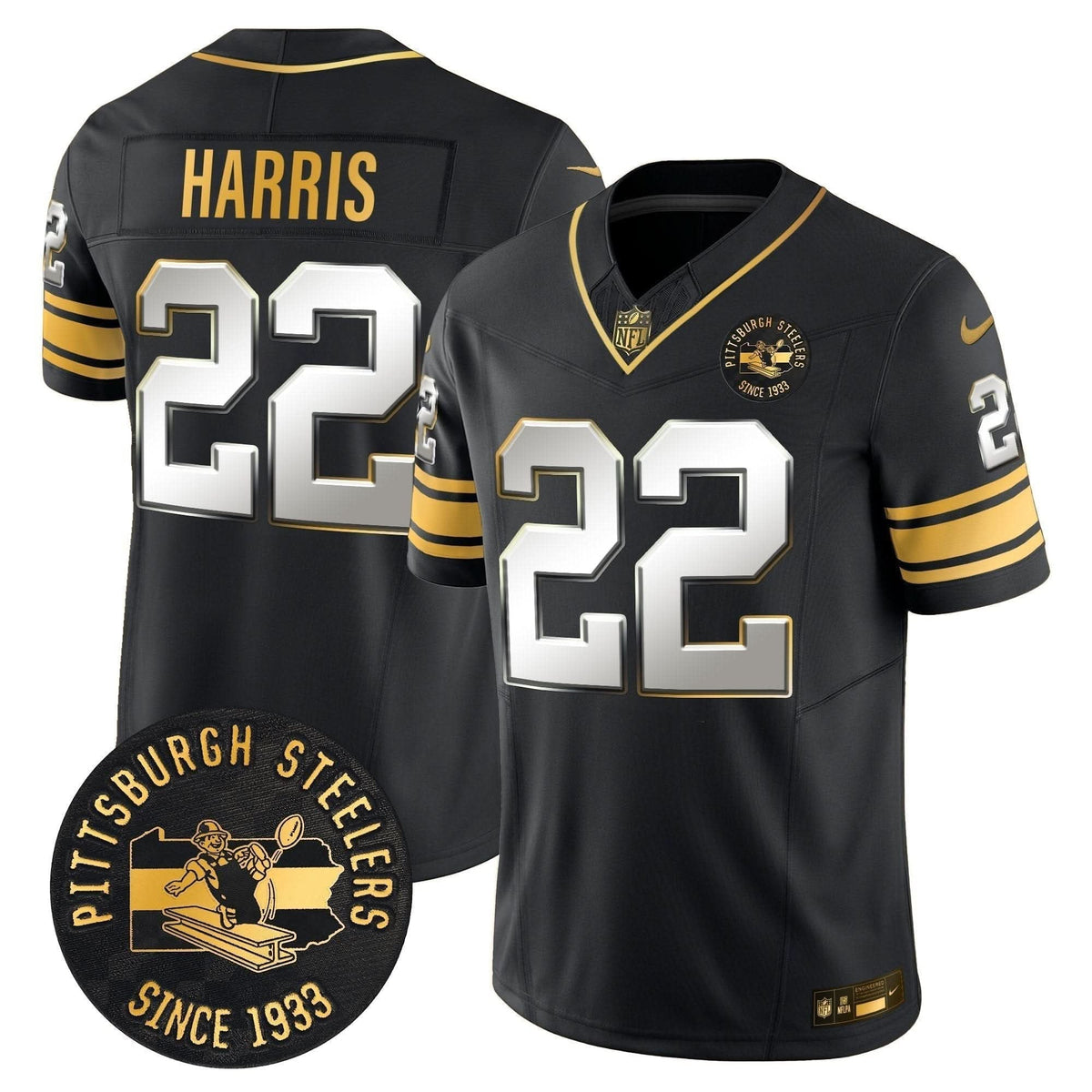 Pittsburgh Steelers Throwback 1933 Patch Gold Vapor Limited Jersey - All Stitched - image 34