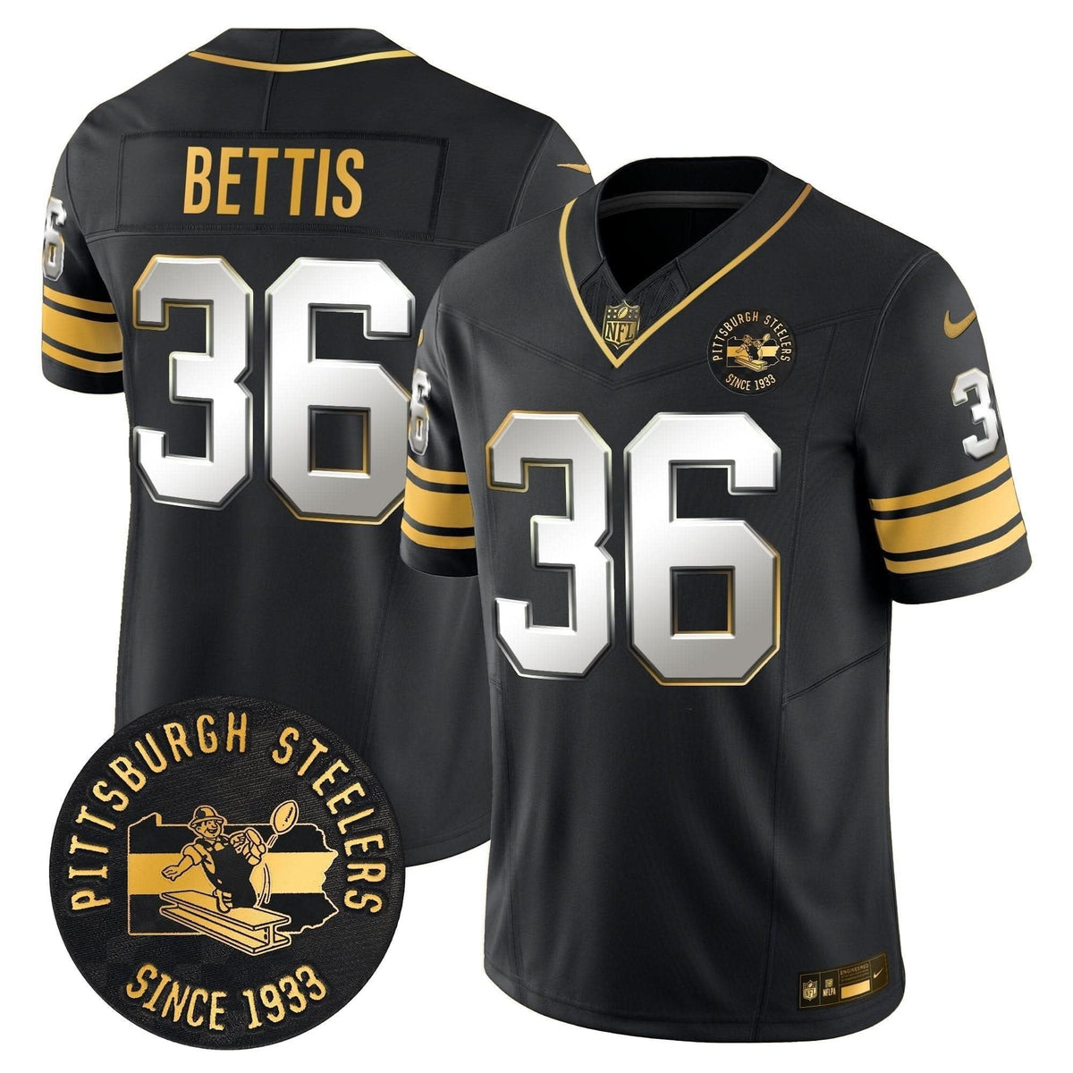 Pittsburgh Steelers Throwback 1933 Patch Gold Vapor Limited Jersey - All Stitched - image 38