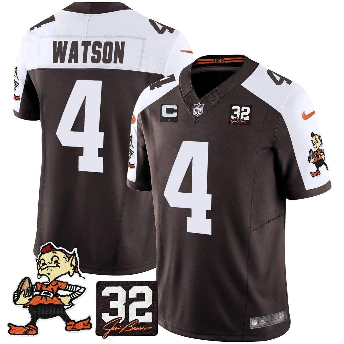 Browns #32 Jim Brown Memorial Patch Vapor Limited Jersey V2 - All Stitched - image 2
