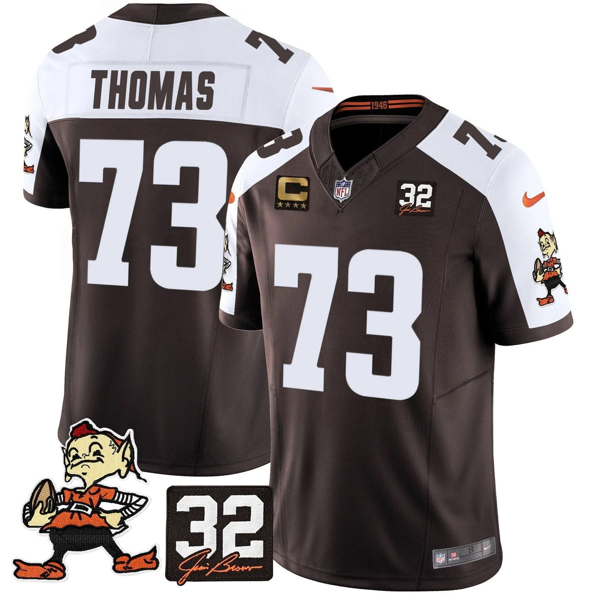 Browns #32 Jim Brown Memorial Patch Vapor Limited Jersey V2 - All Stitched - image 3