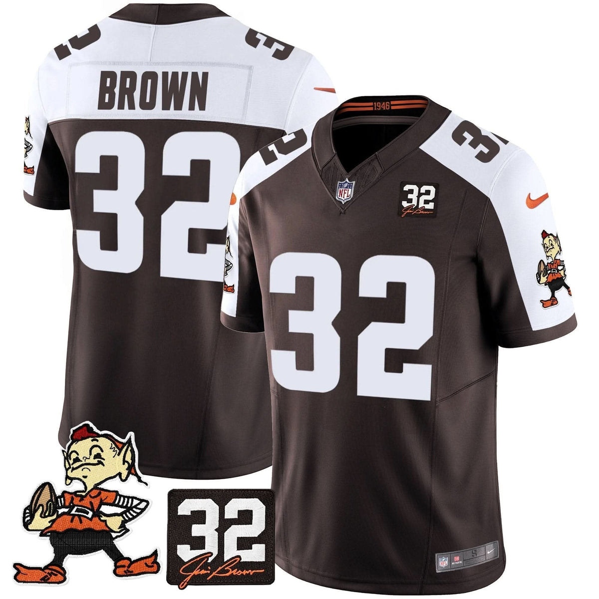 Browns #32 Jim Brown Memorial Patch Vapor Limited Jersey V2 - All Stitched - image 4