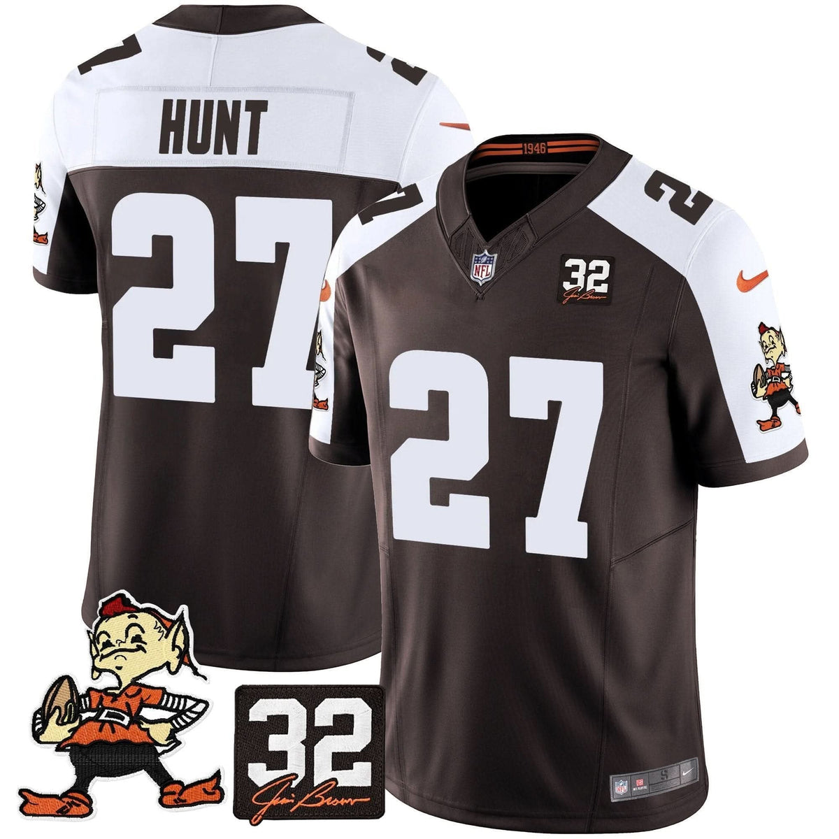 Browns #32 Jim Brown Memorial Patch Vapor Limited Jersey V2 - All Stitched - image 7