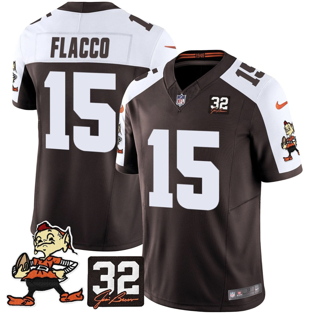 Browns #32 Jim Brown Memorial Patch Vapor Limited Jersey V2 - All Stitched - image 9