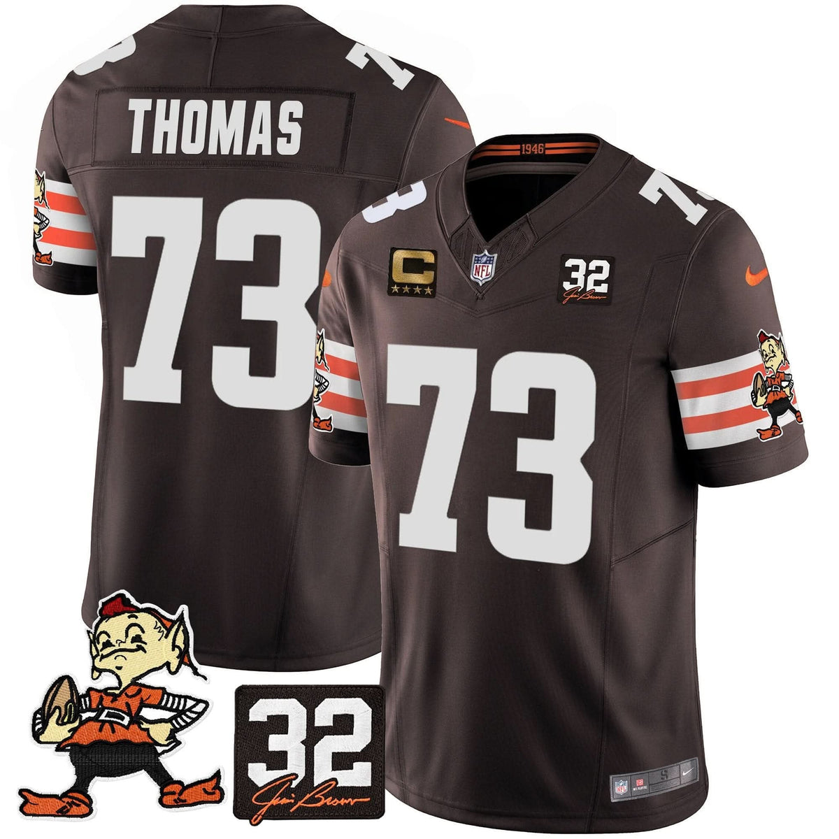 Browns #32 Jim Brown Memorial Patch Vapor Limited Jersey V2 - All Stitched - image 12