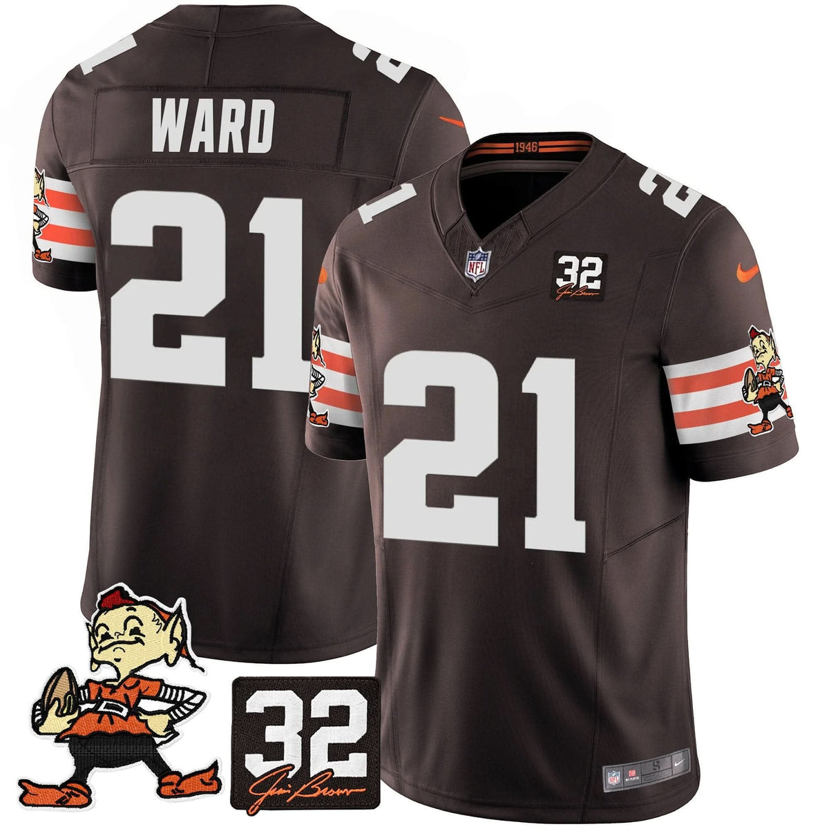 Browns #32 Jim Brown Memorial Patch Vapor Limited Jersey V2 - All Stitched - image 15