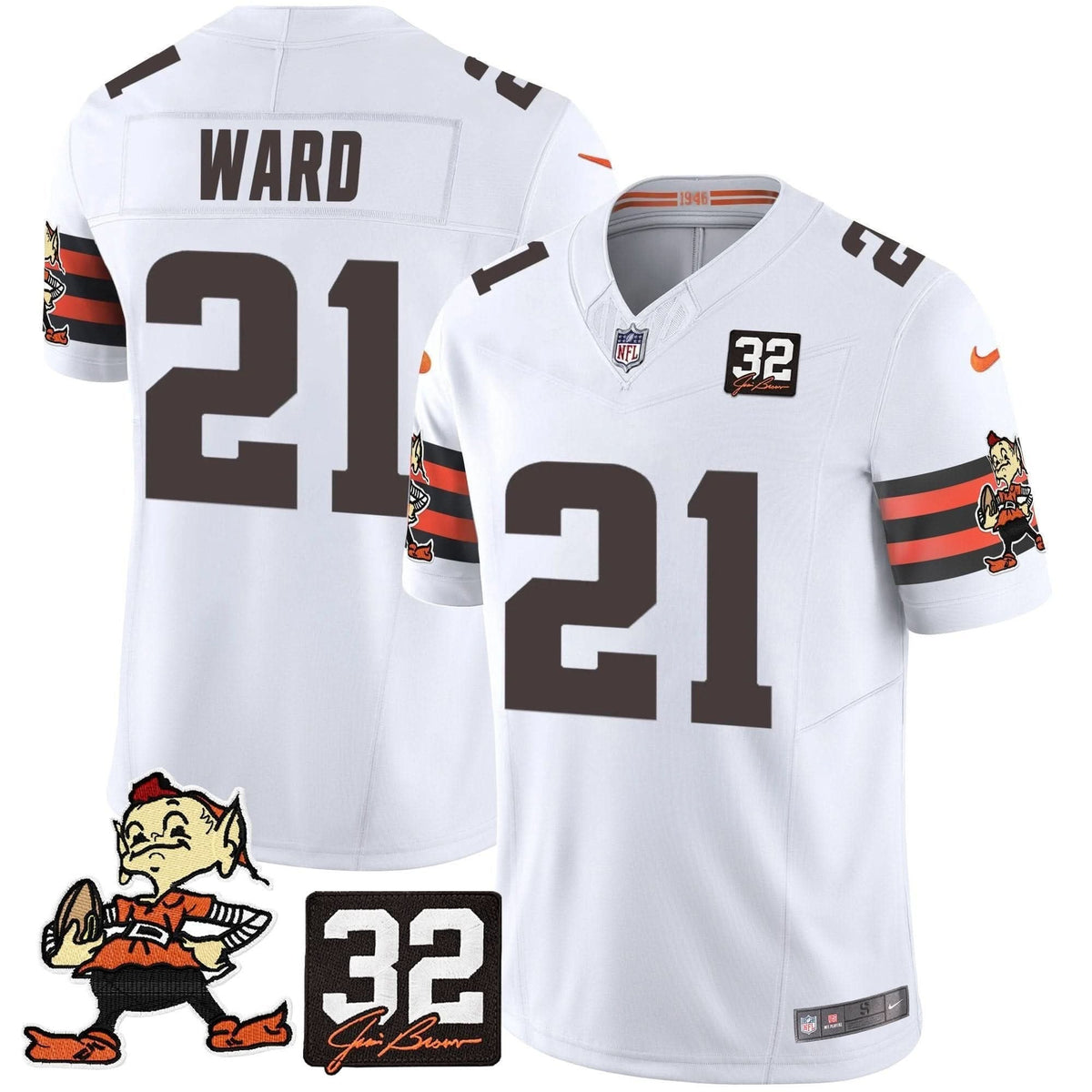 Browns #32 Jim Brown Memorial Patch Vapor Limited Jersey V2 - All Stitched - image 24