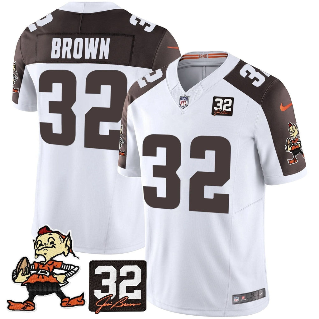 Browns #32 Jim Brown Memorial Patch Vapor Limited Jersey V2 - All Stitched - image 40