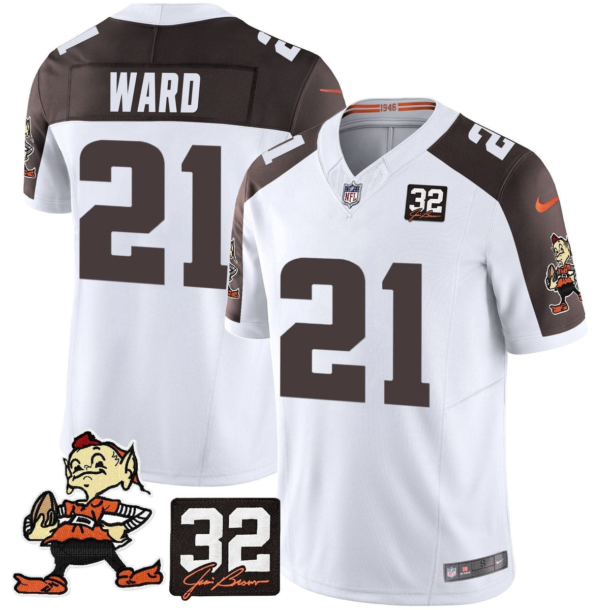 Browns #32 Jim Brown Memorial Patch Vapor Limited Jersey V2 - All Stitched - image 42