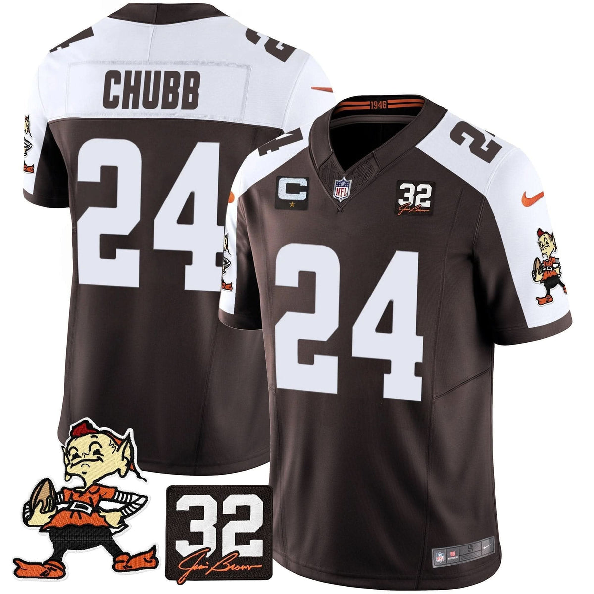 Browns #32 Jim Brown Memorial Patch Vapor Limited Jersey V2 - All Stitched - image 1