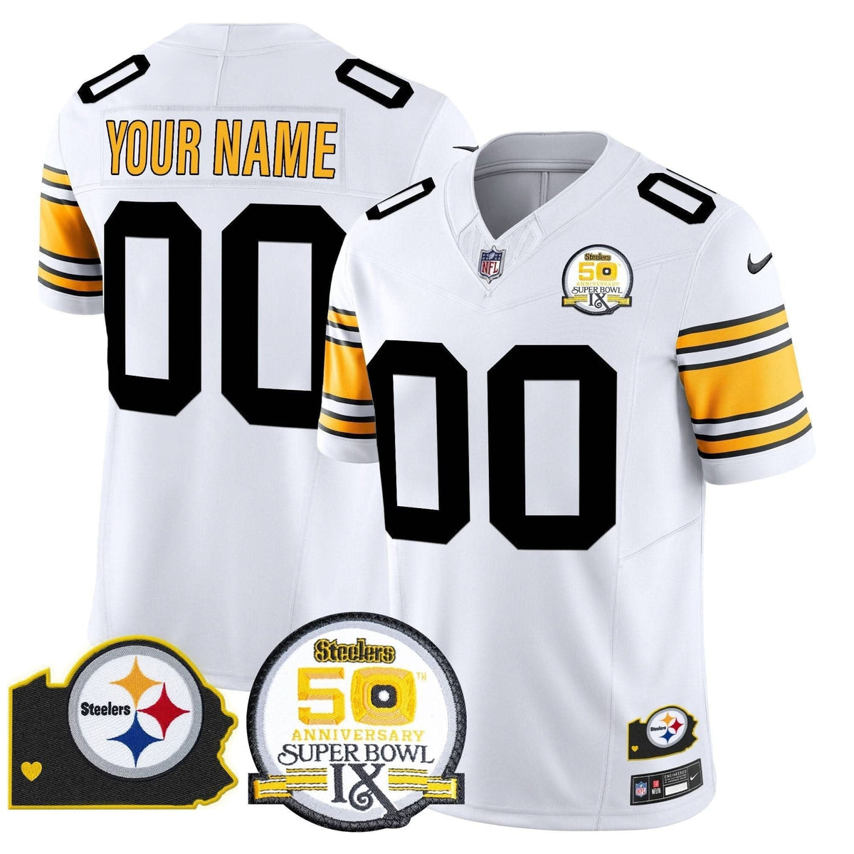 Steelers 50th Anniversary Of Super Bowl IX & Map Patch Vapor Limited Custom Jersey - All Stitched - image 2
