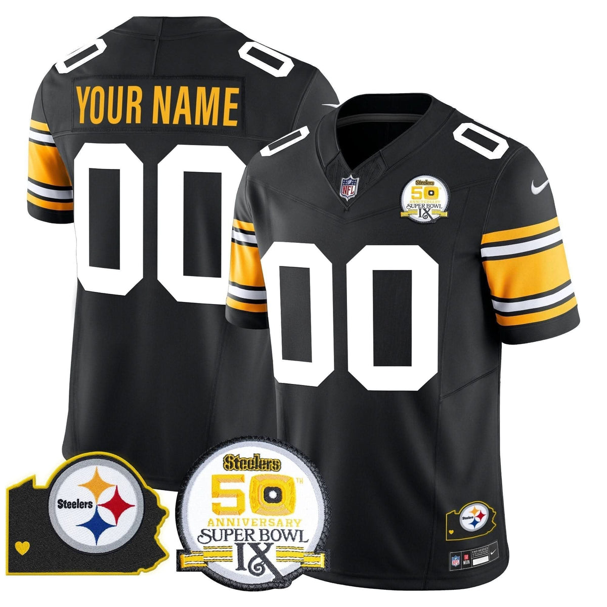 Steelers 50th Anniversary Of Super Bowl IX & Map Patch Vapor Limited Custom Jersey - All Stitched - image 1