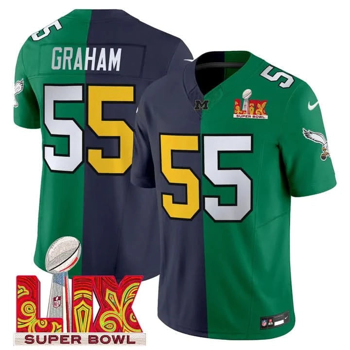 Split Philadelphia Eagles Super Bowl LIX & College Football Vapor Limited Jersey - All Stitched - image 1