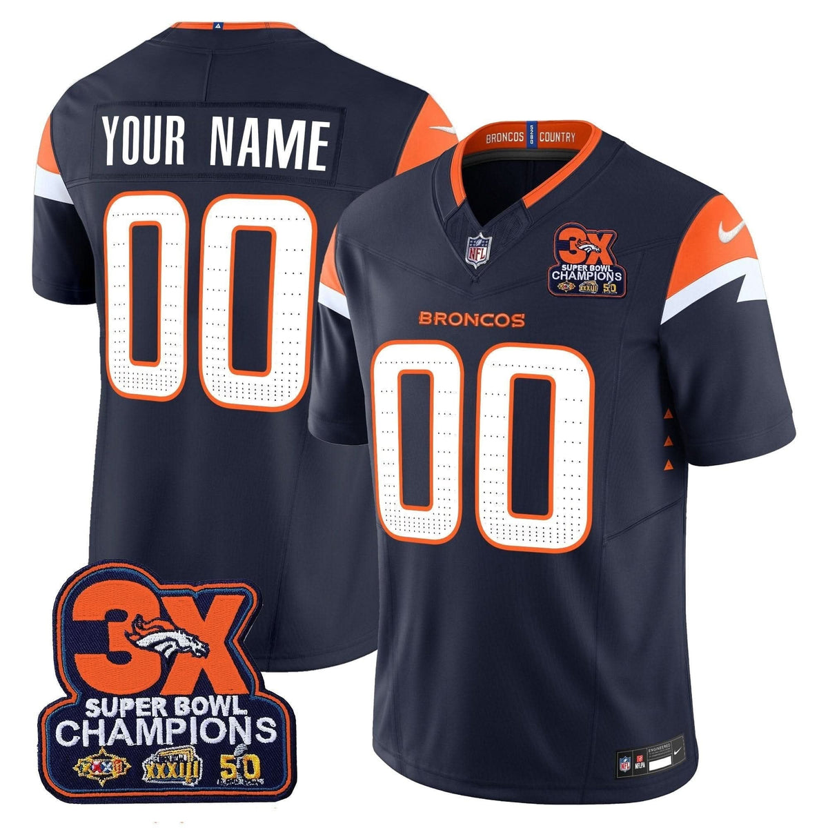Denver Broncos 3-Time Champions Patch Vapor Limited Custom Jersey - All Stitched - image 3
