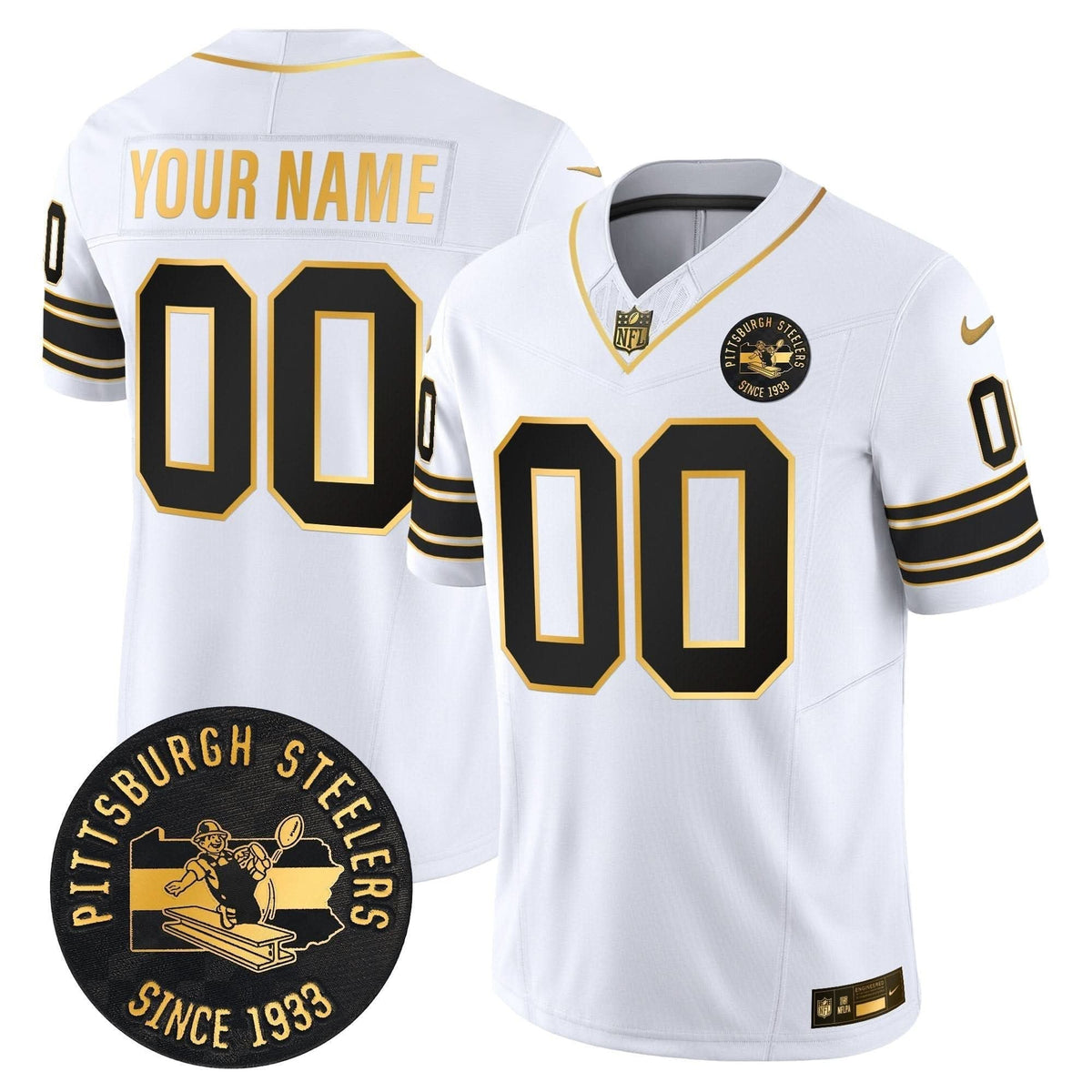 Pittsburgh Steelers Throwback 1933 Patch Gold Vapor Limited Custom Jersey - All Stitched - image 2