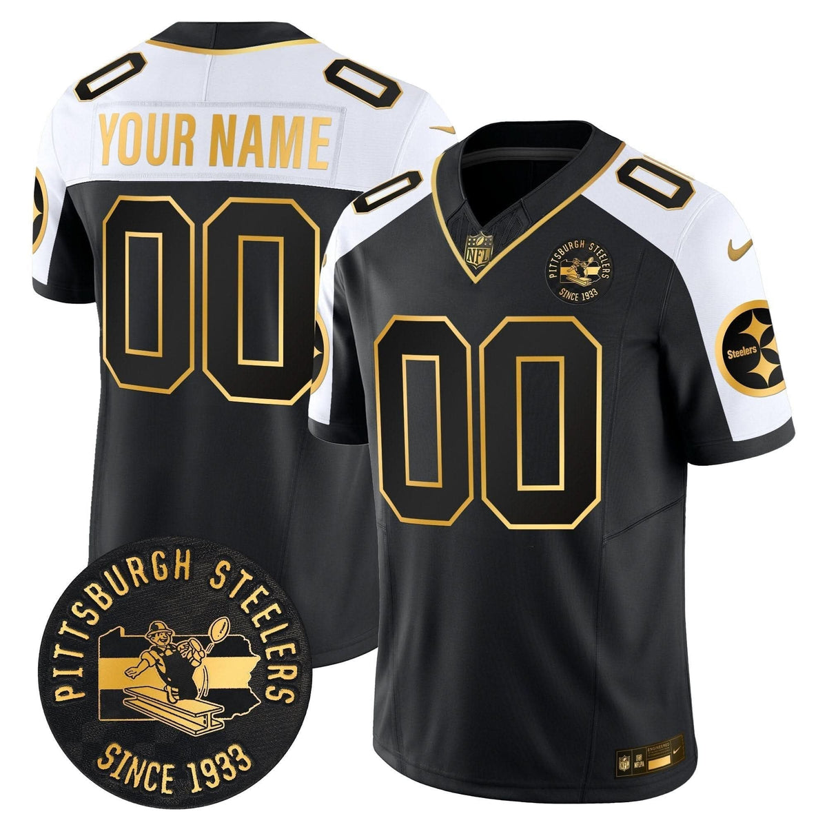 Pittsburgh Steelers Throwback 1933 Patch Gold Vapor Limited Custom Jersey - All Stitched - image 1