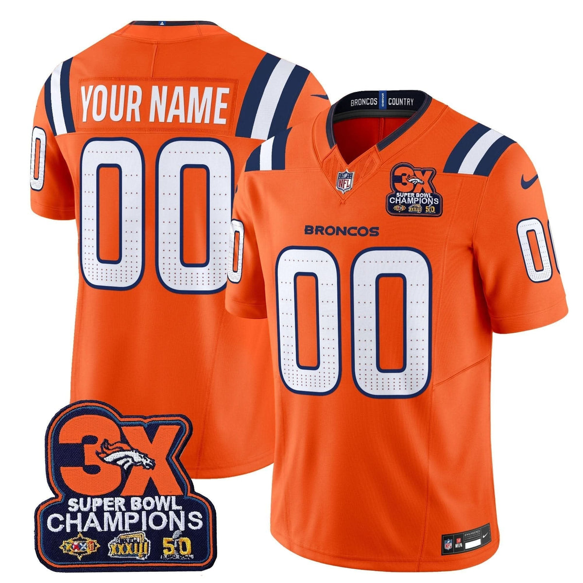Denver Broncos 3-Time Champions Patch Vapor Limited Custom Jersey V2 - All Stitched - image 1