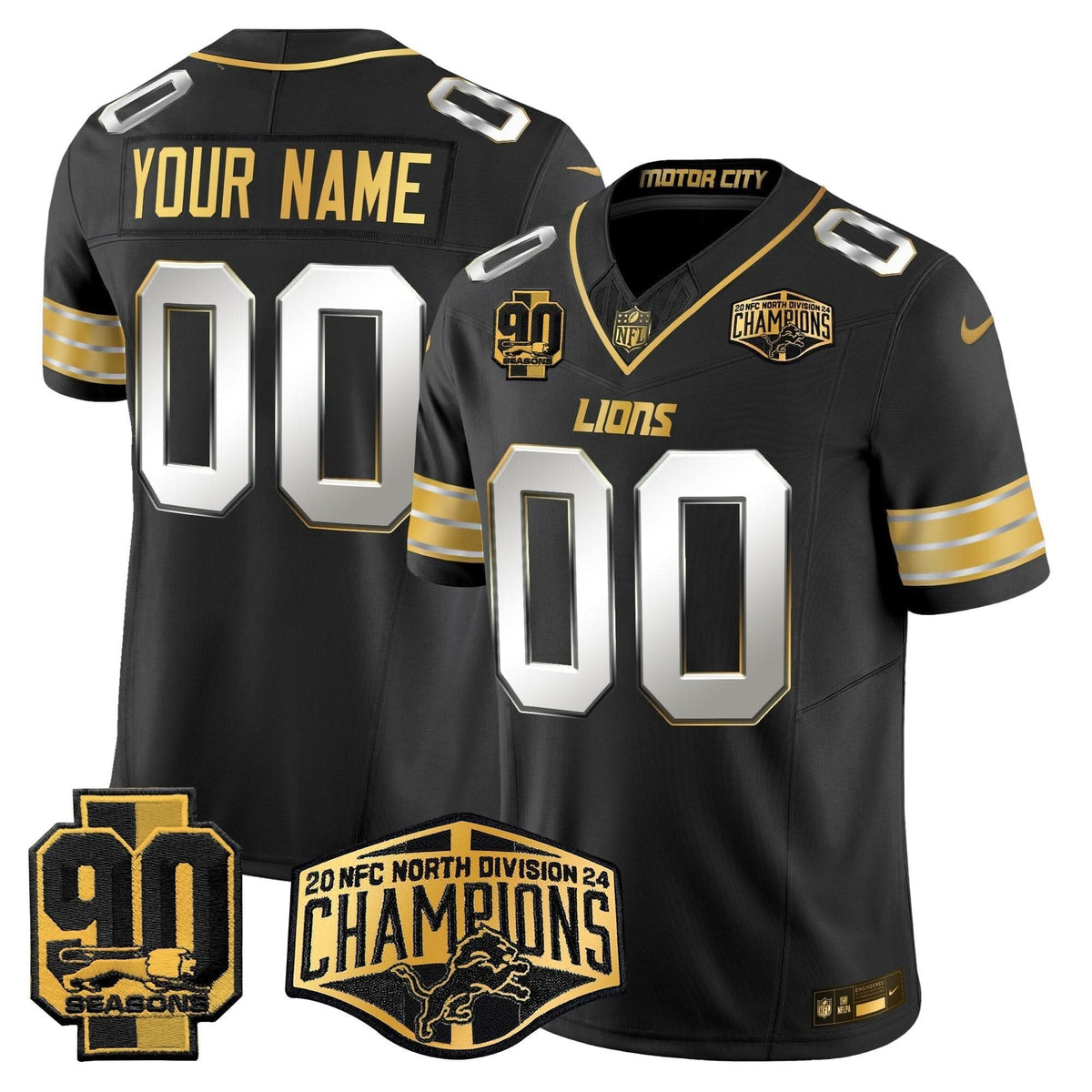 Detroit Lions 2024 NFC North Division Champions Patch Gold Vapor Limited Custom Jersey - All Stitched - image 4