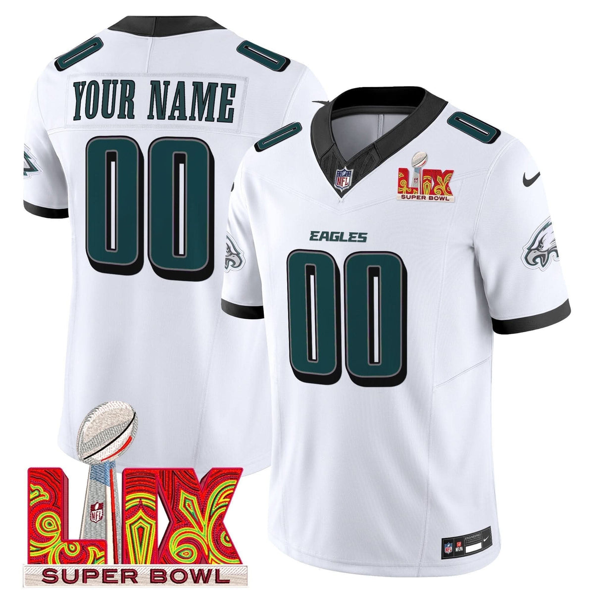 Philadelphia Eagles Super Bowl LIX Patch Vapor Limited Custom Jersey - All Stitched - image 2