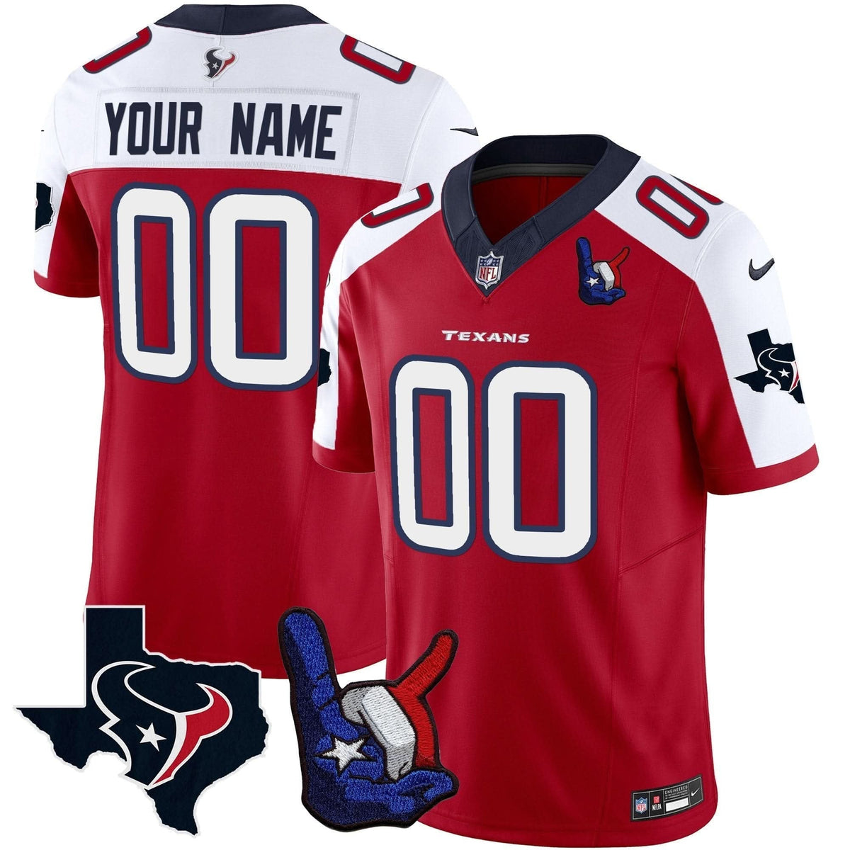 Houston Texans Hand Sign Throwing Up The H Vapor Custom Jersey - All Stitched - image 2