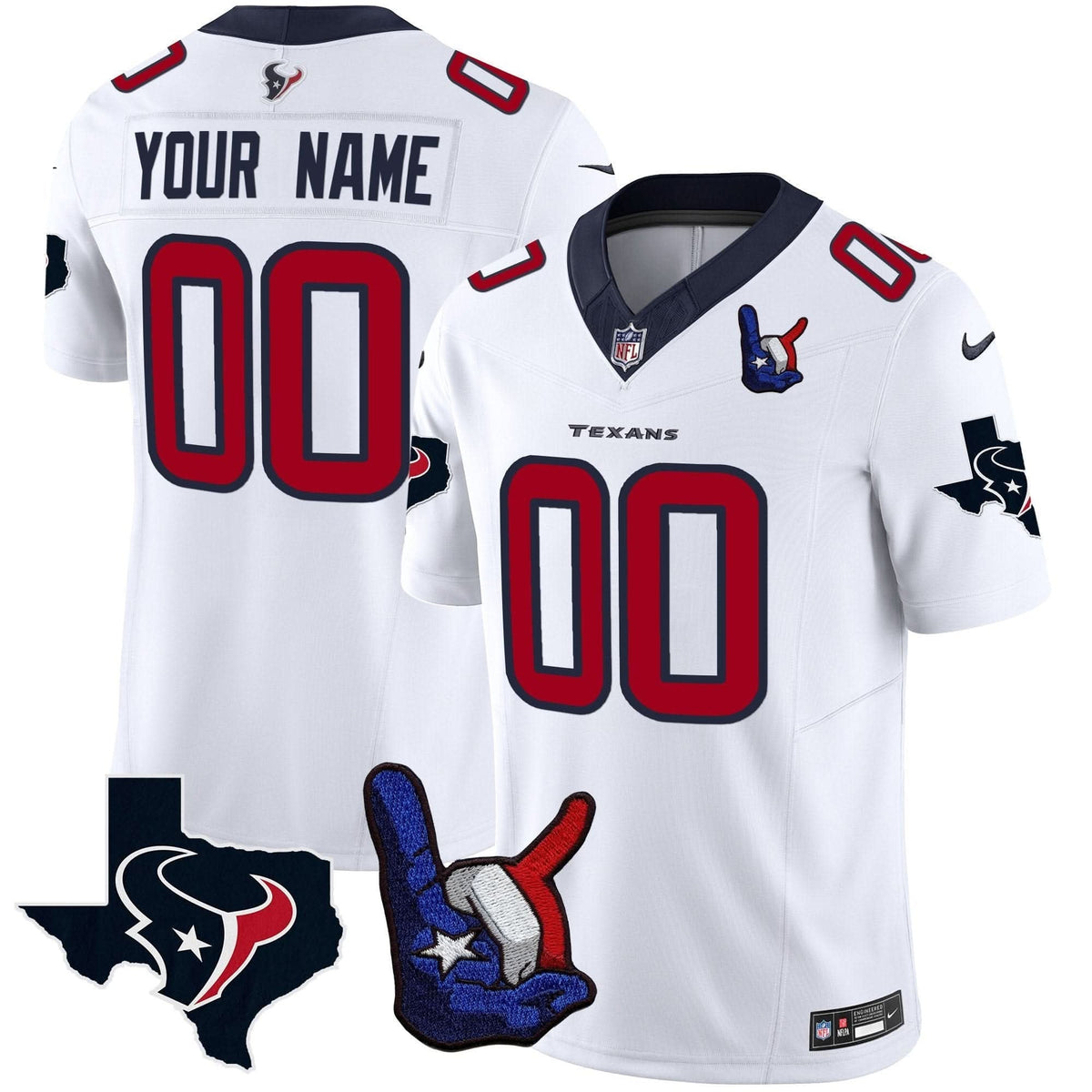 Houston Texans Hand Sign Throwing Up The H Vapor Custom Jersey - All Stitched - image 4