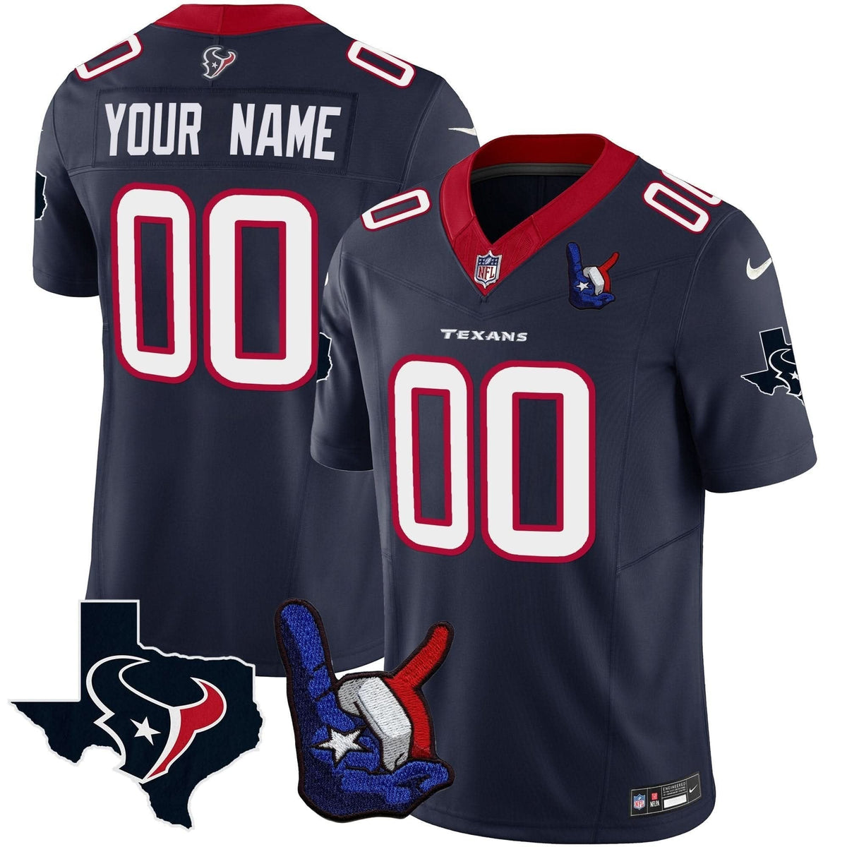 Houston Texans Hand Sign Throwing Up The H Vapor Custom Jersey - All Stitched - image 5