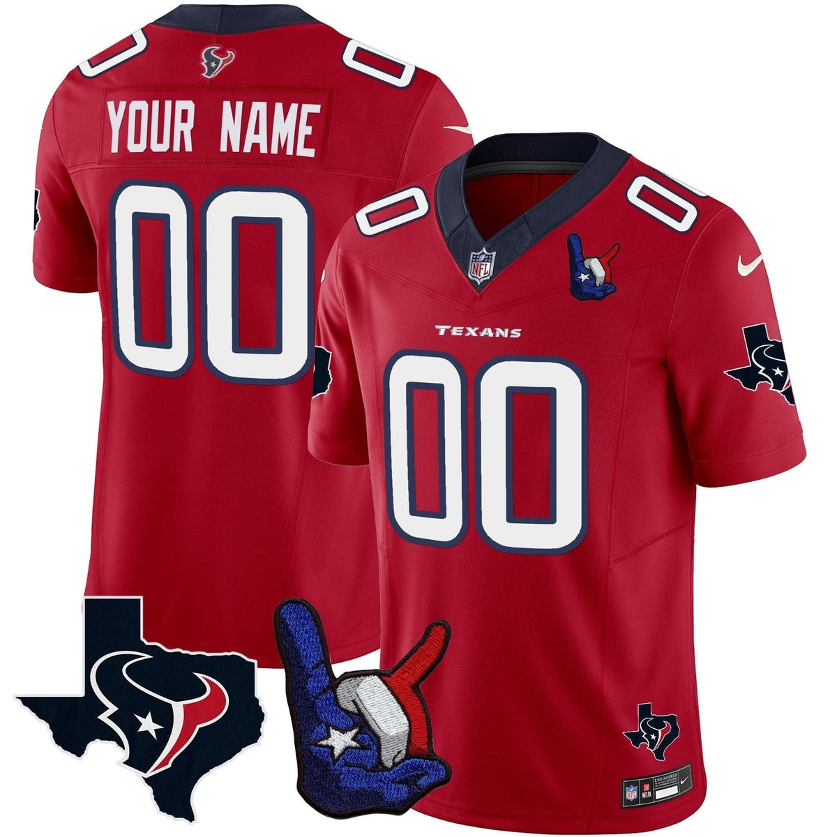 Houston Texans Hand Sign Throwing Up The H Vapor Custom Jersey - All Stitched - image 6