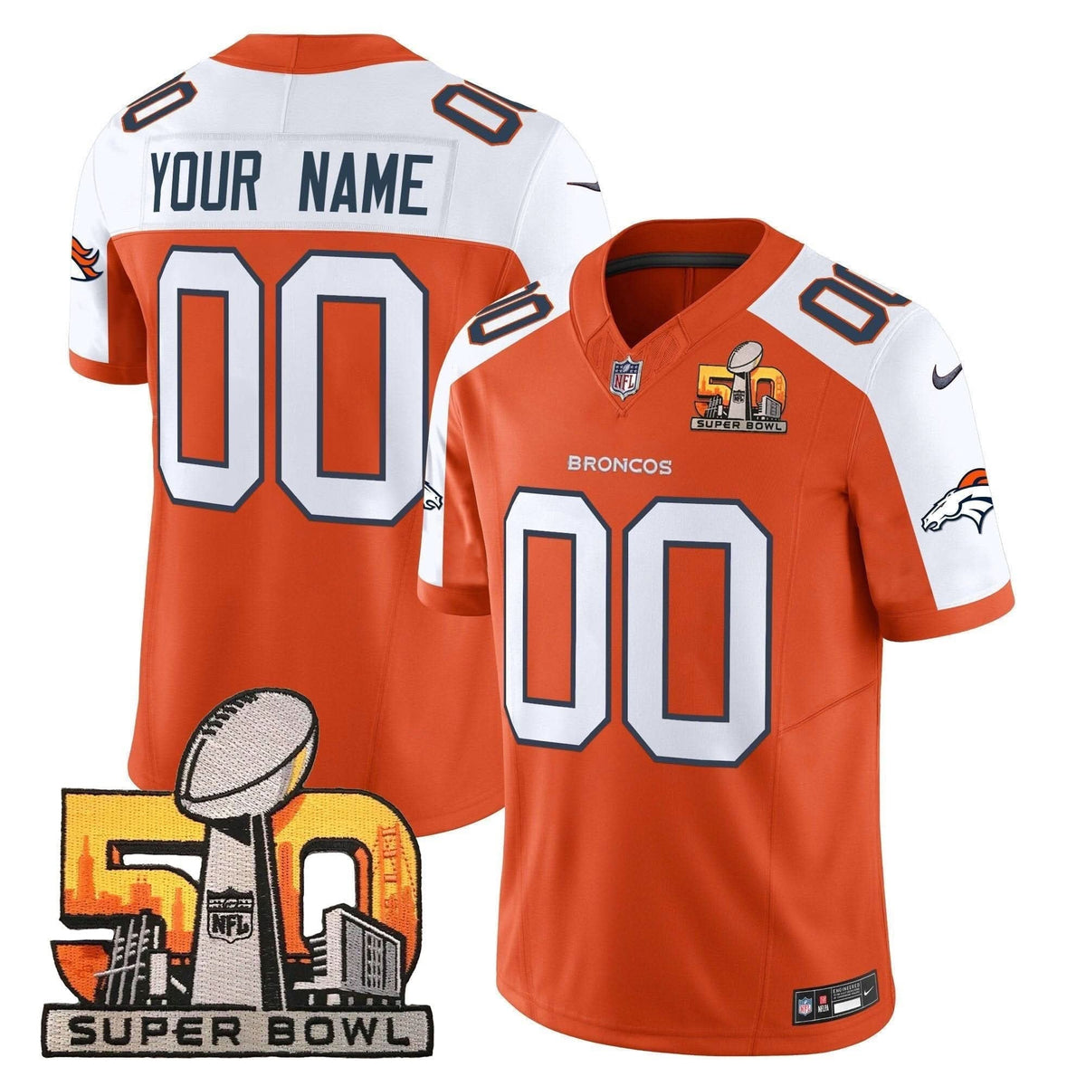 Denver Broncos Super Bowl 50 Patch Vapor Limited Custom Jersey - All Stitched - image 2