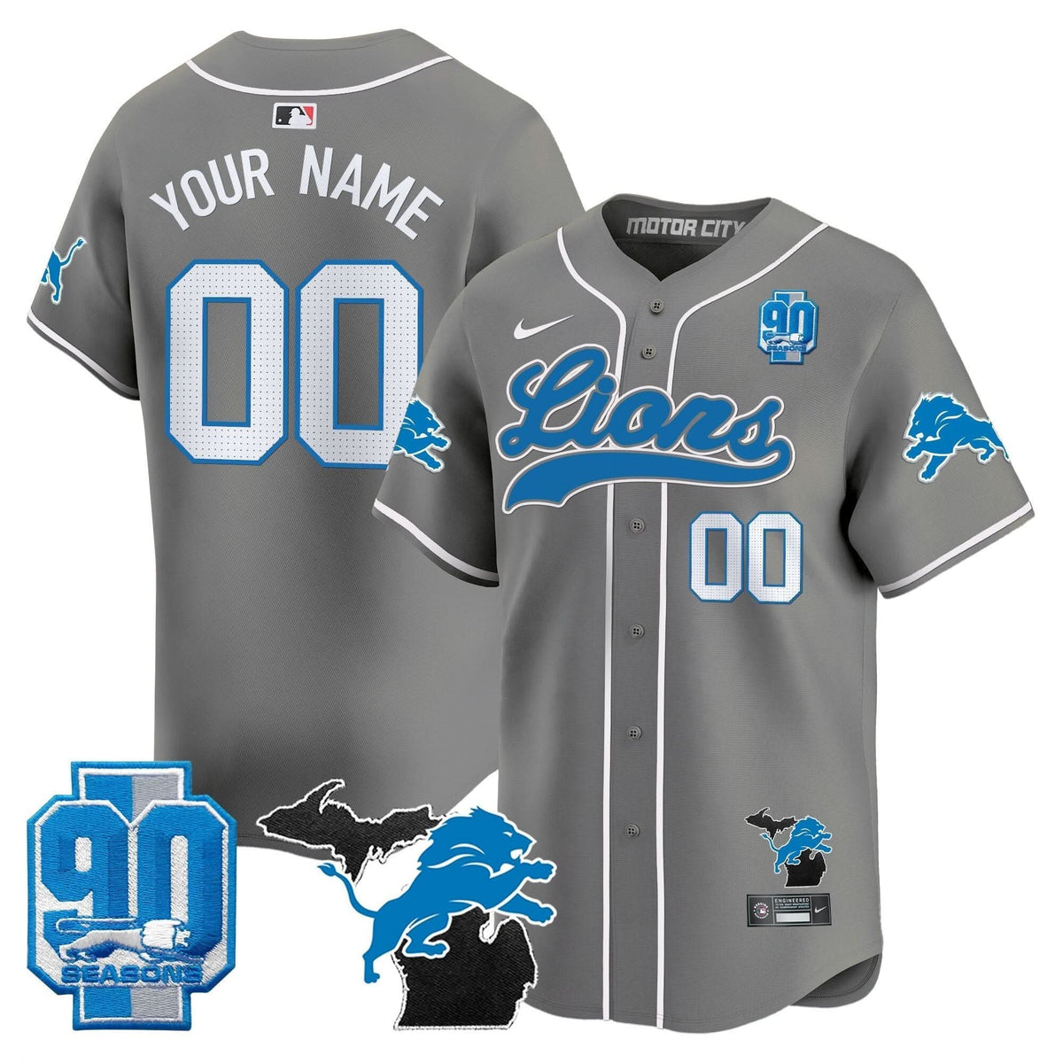 Detroit Lions 2024 Michigan & 90th Season Patch Baseball Custom Jersey - All Stitched - image 5