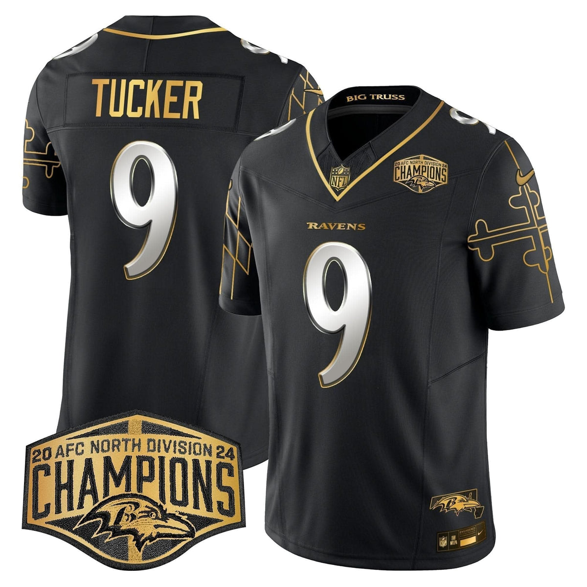 Ravens Maryland Flag Map 2024 AFC North Division Champions Patch Gold Vapor Limited Jersey - All Stitched - image 3