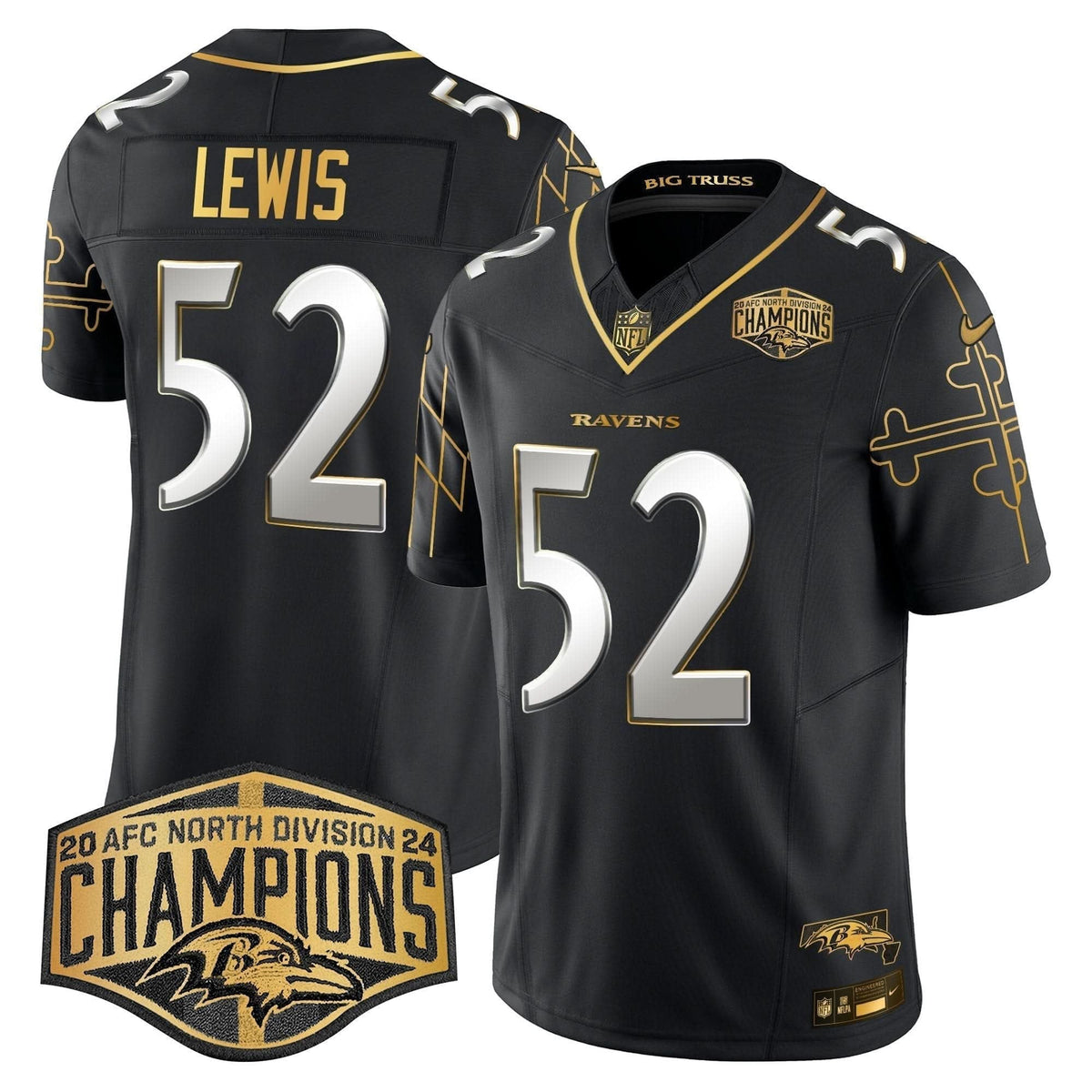 Ravens Maryland Flag Map 2024 AFC North Division Champions Patch Gold Vapor Limited Jersey - All Stitched - image 6