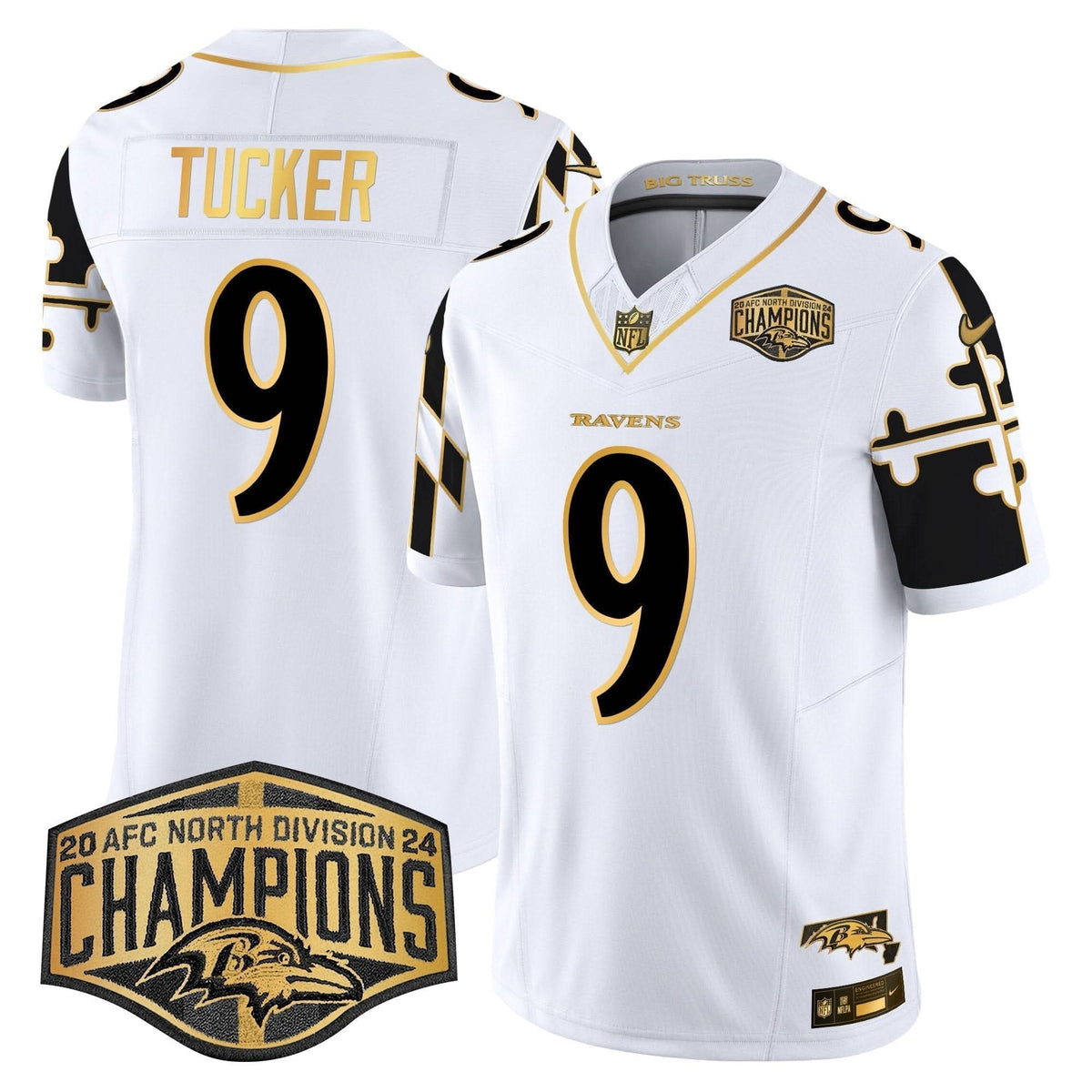 Ravens Maryland Flag Map 2024 AFC North Division Champions Patch Gold Vapor Limited Jersey - All Stitched - image 19