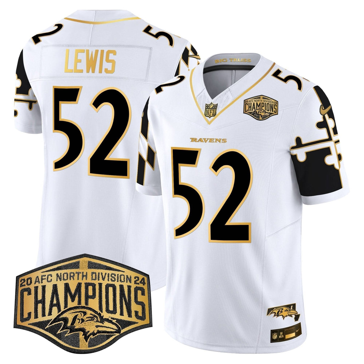 Ravens Maryland Flag Map 2024 AFC North Division Champions Patch Gold Vapor Limited Jersey - All Stitched - image 22