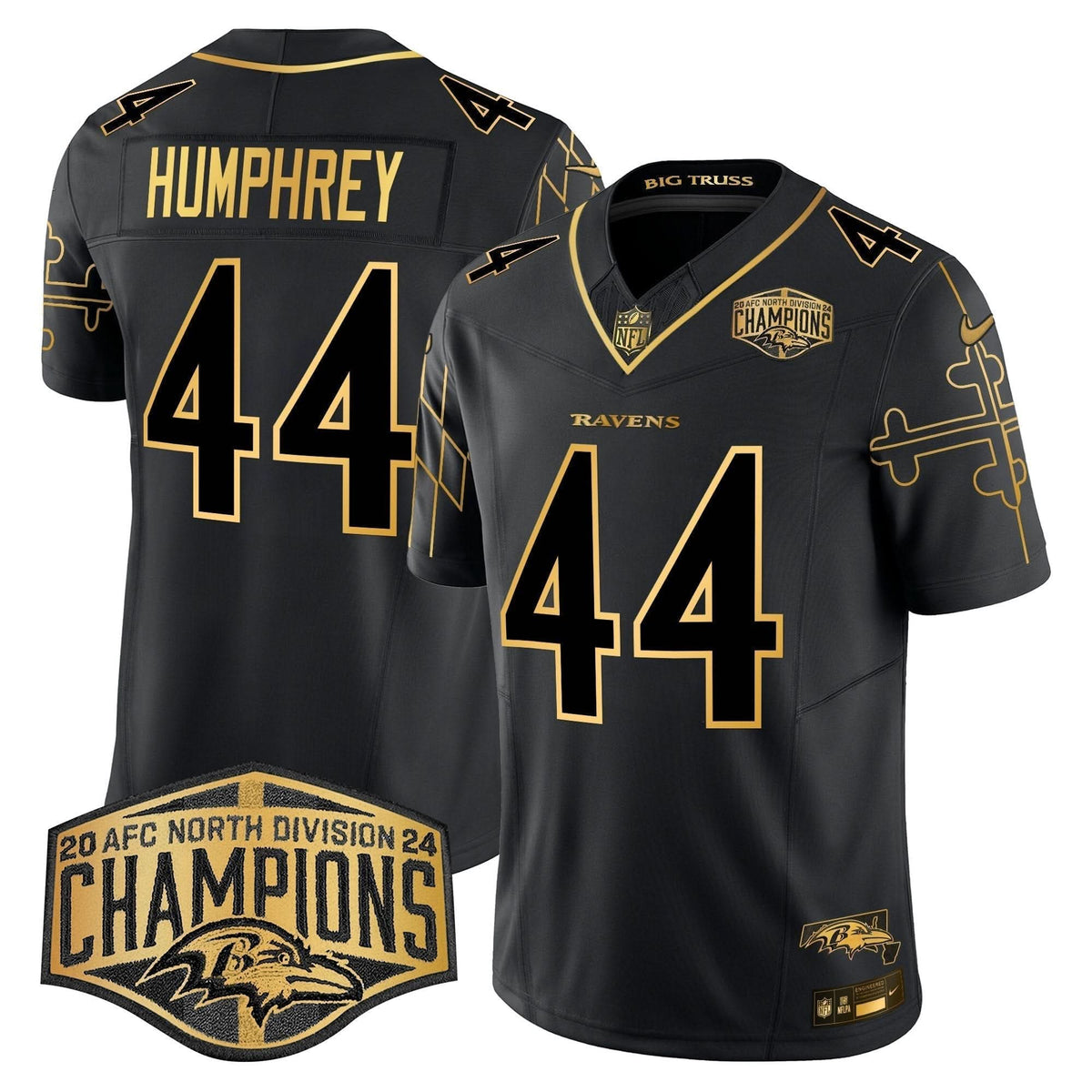 Ravens Maryland Flag Map 2024 AFC North Division Champions Patch Gold Vapor Limited Jersey - All Stitched - image 29