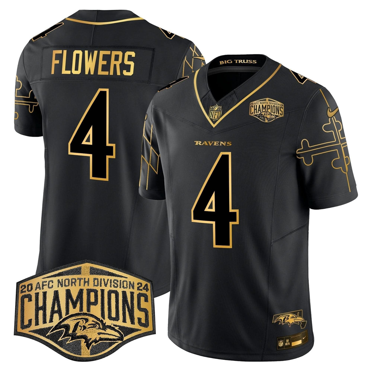Ravens Maryland Flag Map 2024 AFC North Division Champions Patch Gold Vapor Limited Jersey - All Stitched - image 31