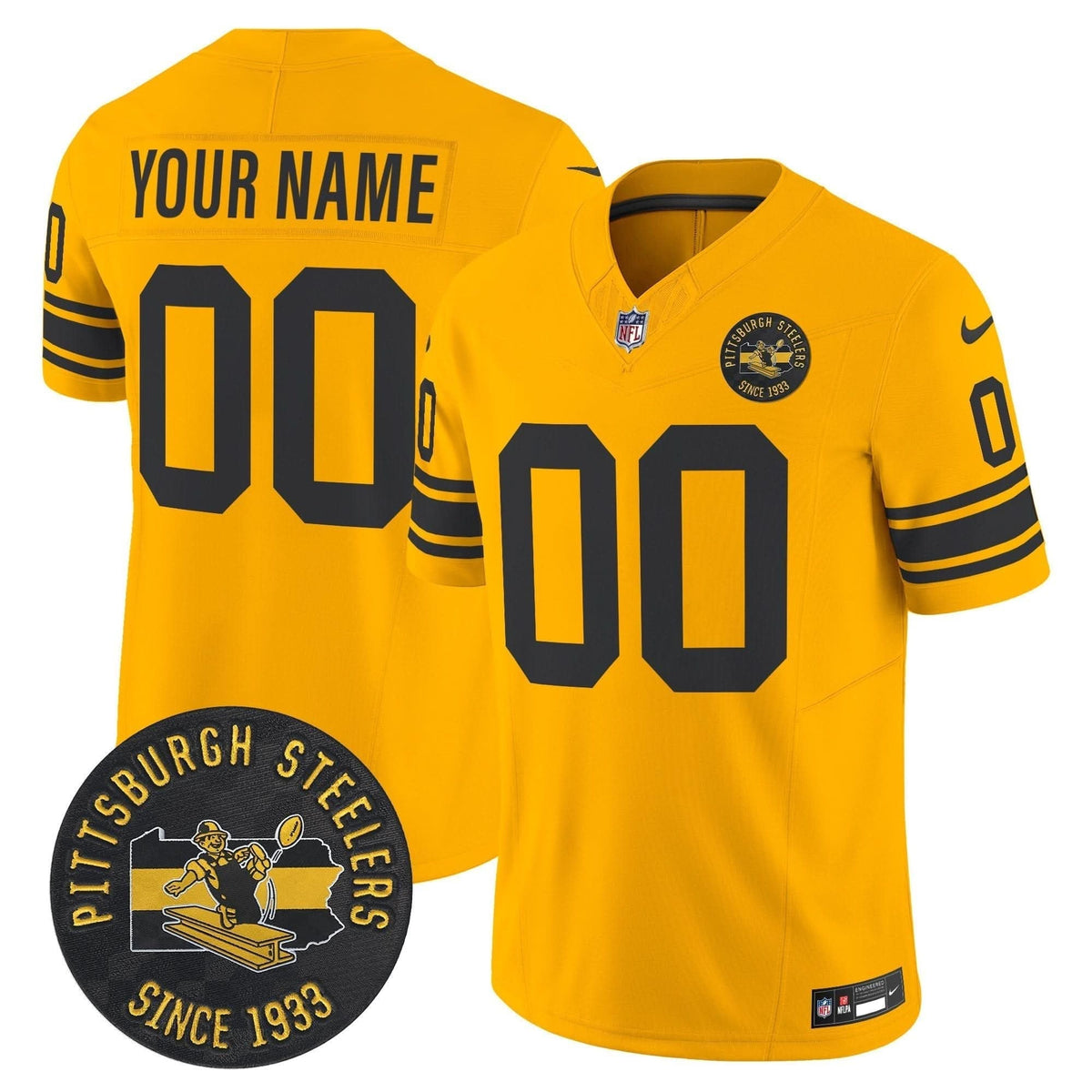 Pittsburgh Steelers Throwback 1962 Vapor Limited Custom Jersey - Est. 1933 Patch - All Stitched - image 3