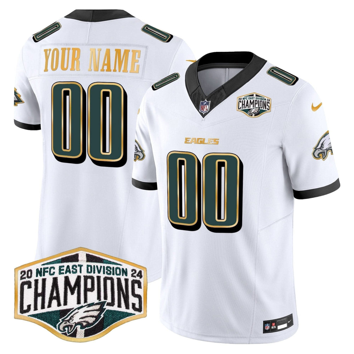 Eagles 2024 NFC East Division Champions Gold Trim Vapor Limited Custom Jersey - All Stitched - image 2