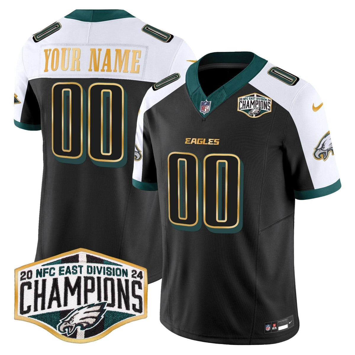 Eagles 2024 NFC East Division Champions Gold Trim Vapor Limited Custom Jersey - All Stitched - image 5