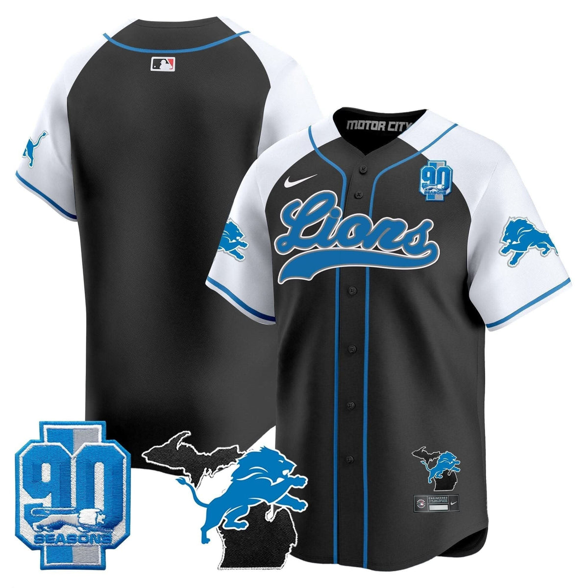 Detroit Lions 2024 Michigan & 90th Season Patch Baseball Jersey - All Stitched - image 8
