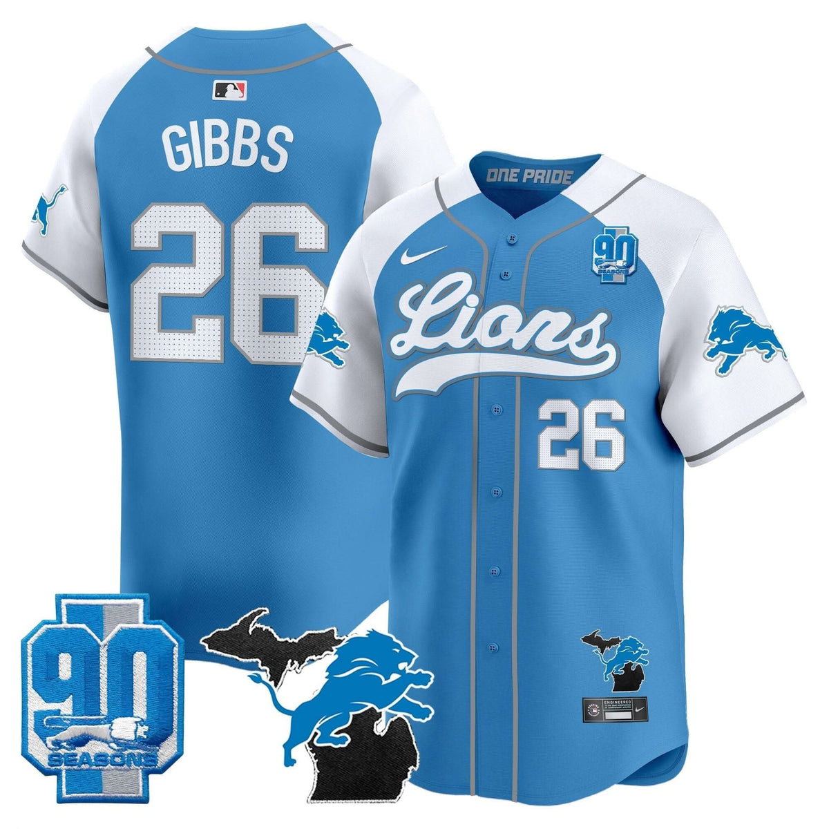 Detroit Lions 2024 Michigan & 90th Season Patch Baseball Jersey - All Stitched - image 15